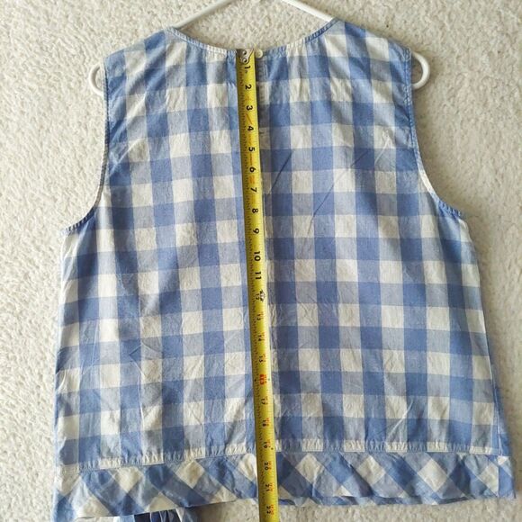 J. Crew Factory Top Cotton Linen Blue White Gingham Sleeveless Front Womens 14 - Picture 11 of 12
